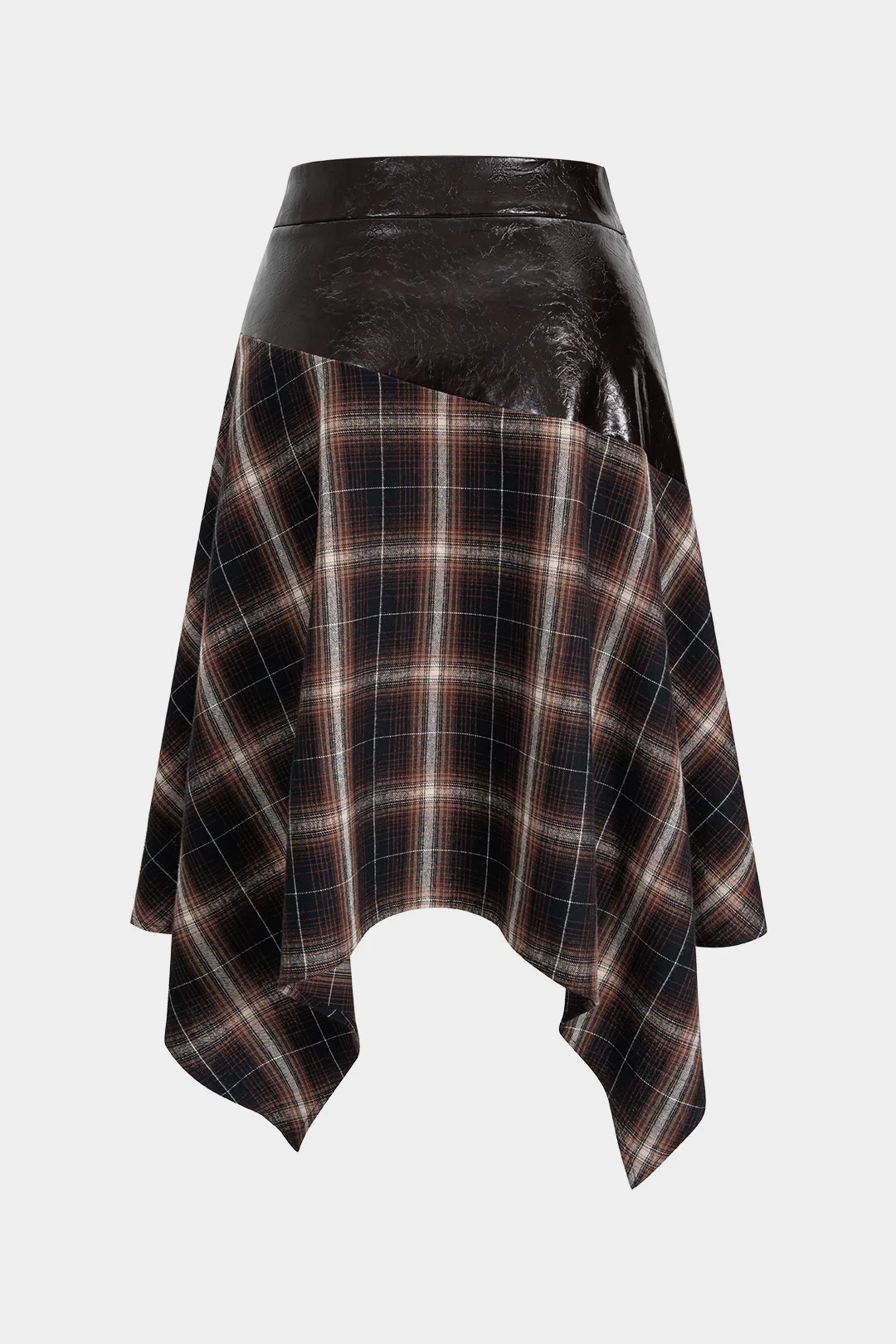 Plus Size Faux Leather Patchwork Asymmetrical Hem Skirt - Flockneti