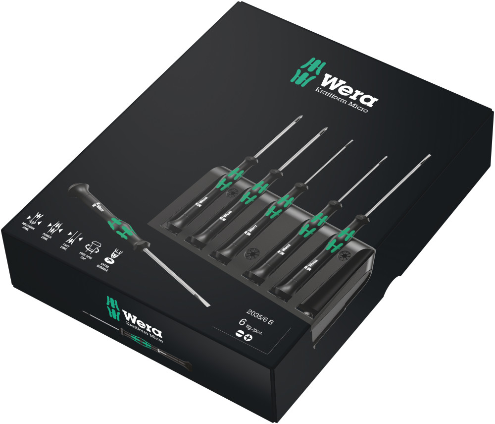 Wera Tools 6pc 2035/6 B Micro Screwdriver Set with Rack - Flockneti