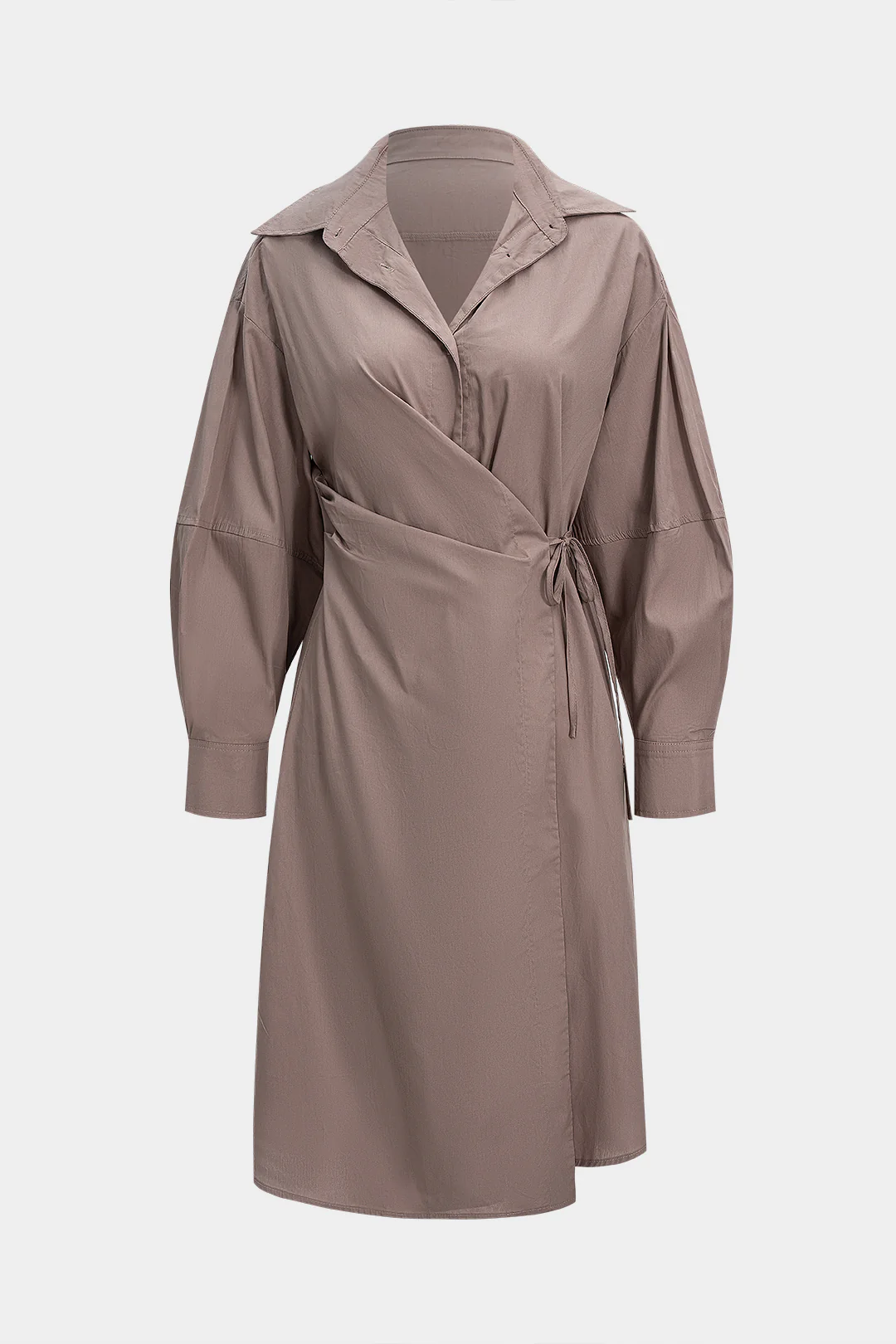 Button Tie-Up Asymmetrical Long Sleeve Midi Dress - Flockneti