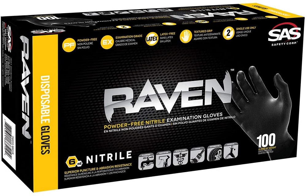SAS Safety Raven Nitrile Gloves Disposable Powder-Free 100 pc – Medium – 66517 - Flockneti
