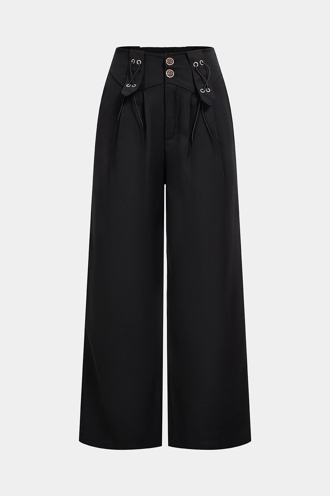 Solid Shirred Waistband Button Pants - Flockneti