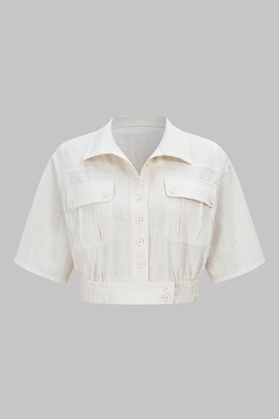 Linen Lapel Button Short Sleeve Shirt - Flockneti
