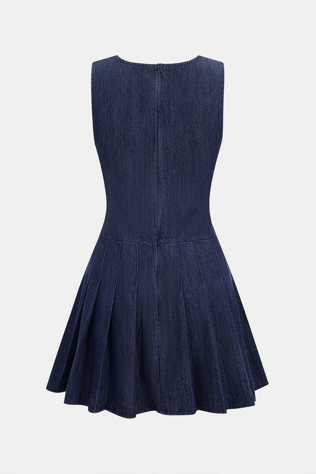 Denim Zipper Ruched Sleeveless Dress - Flockneti