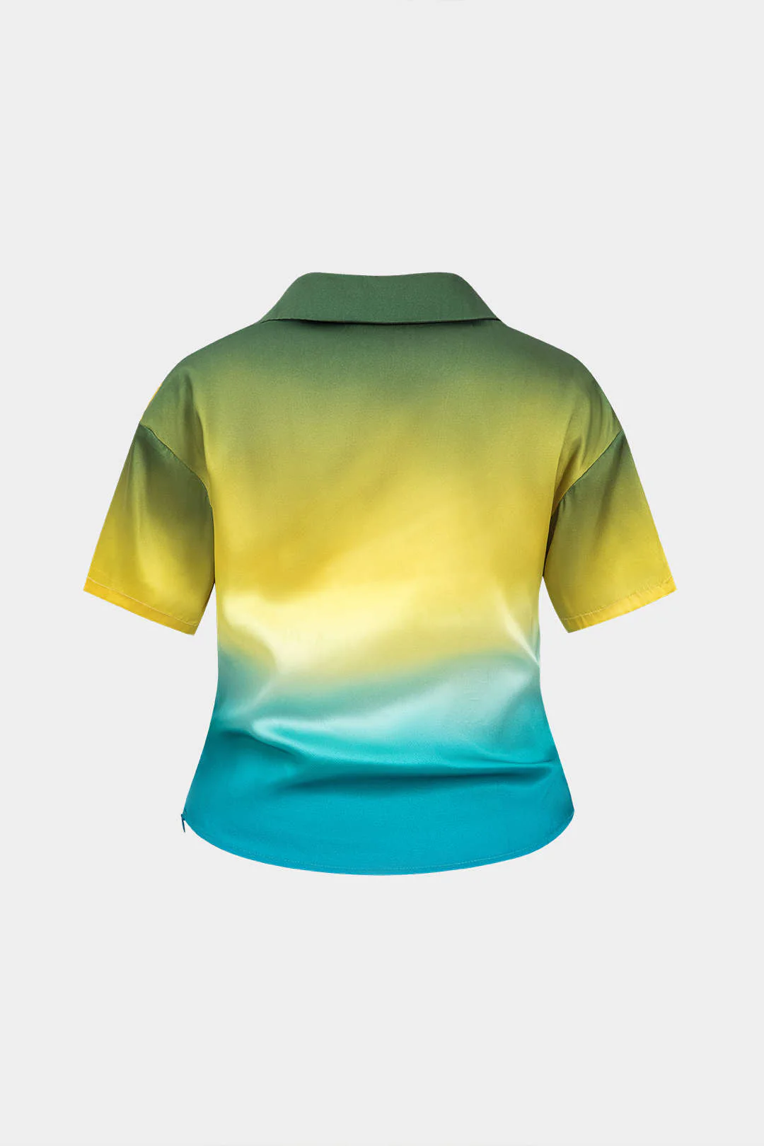 Plus Size Ombre Print Satin Button Short-Sleeve Shirt - Flockneti