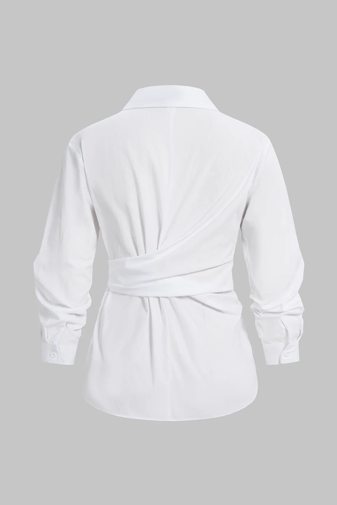 Lapel Button Tie Front Long-Sleeve Shirt - Flockneti