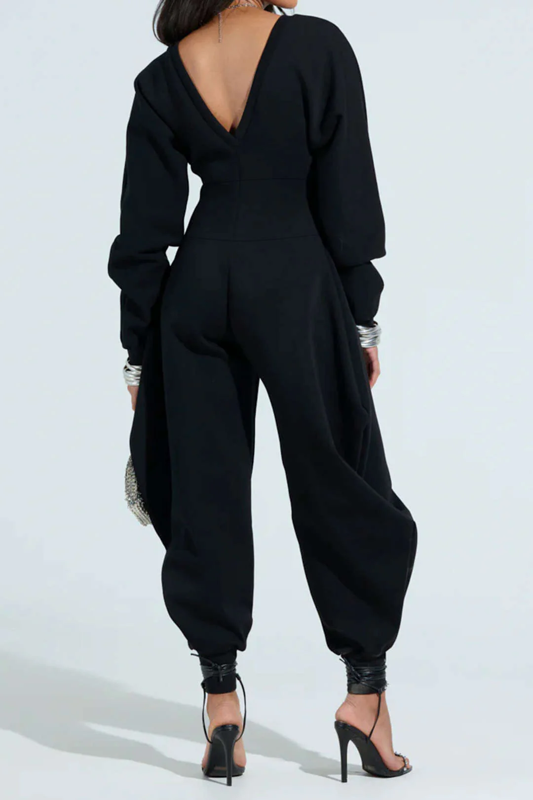 Solid High Waist Long Sleeve Jumpsuit - Flockneti