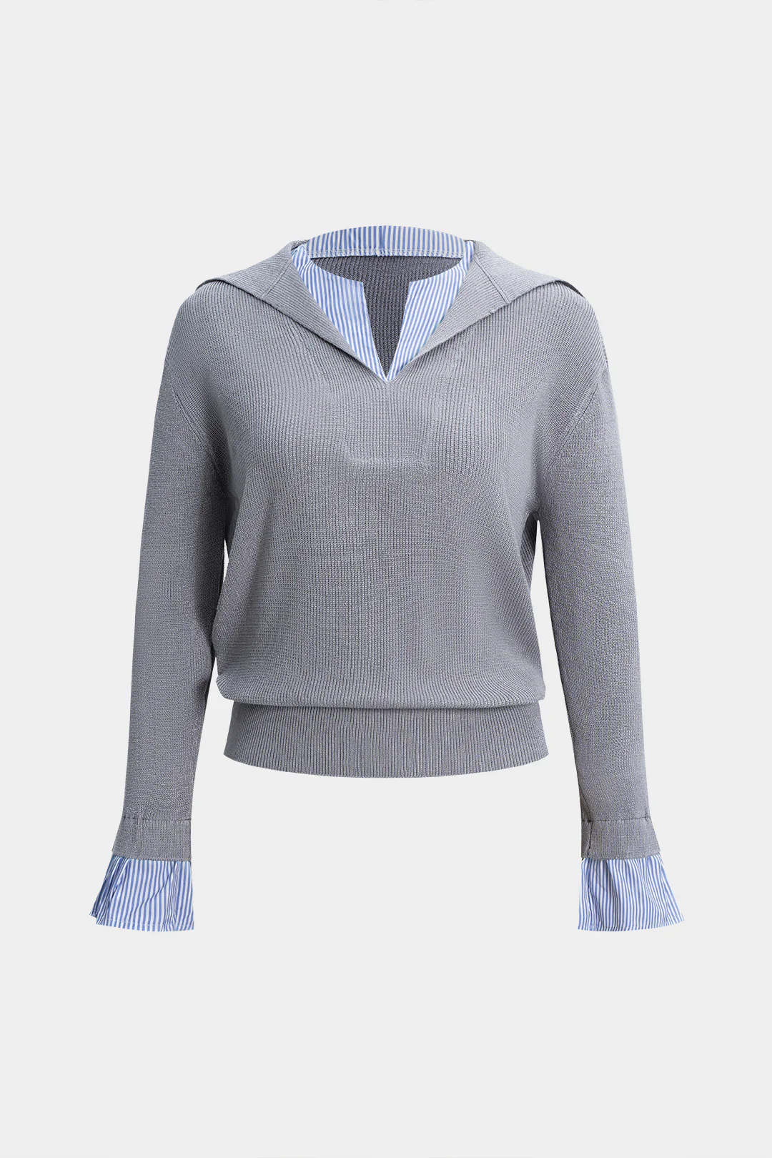 Knit Patchwork V-Neck Long-Sleeve Top - Flockneti