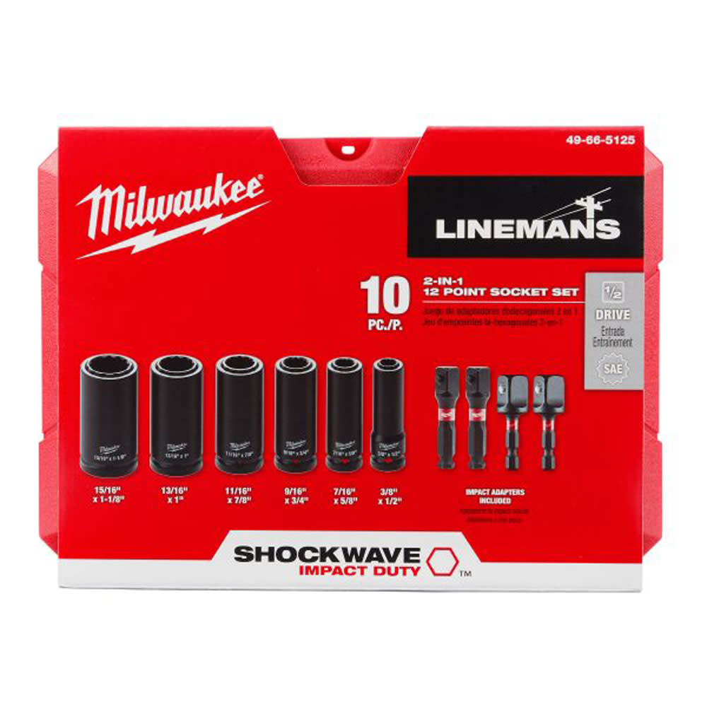 Milwaukee Shockwave Lineman’s 10PC 2-IN-1 12PT Socket Set - Flockneti