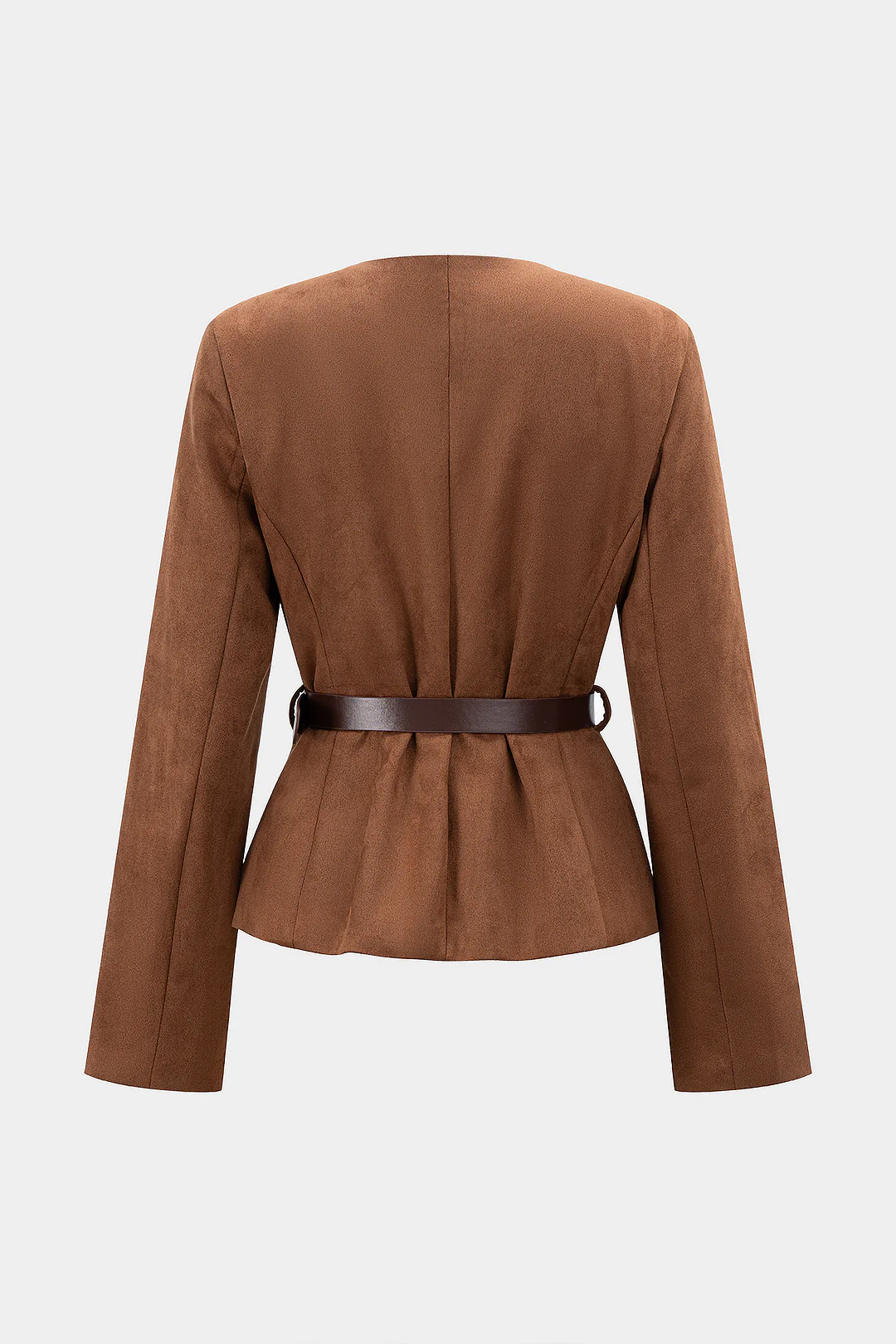 Suede Metallic Button Belted Jacket - Flockneti