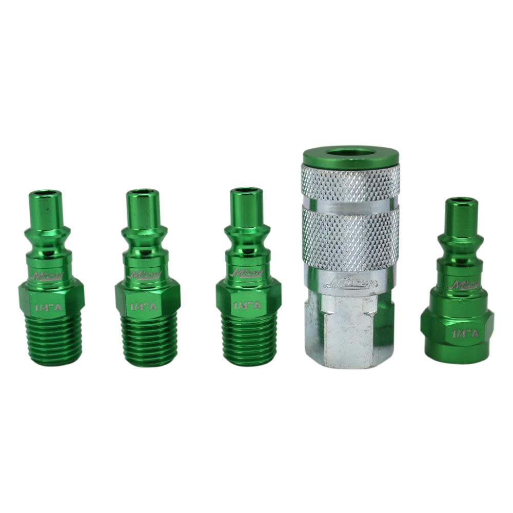 Milton ColorFit S-305AKIT Coupler & Plug Kit – (A-Style Green) – 1/4″ NPT (5-Piece) - Flockneti