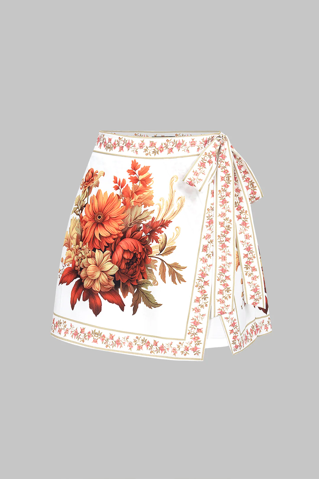 Floral Print Tie Front Asymmetrical Shorts - Flockneti