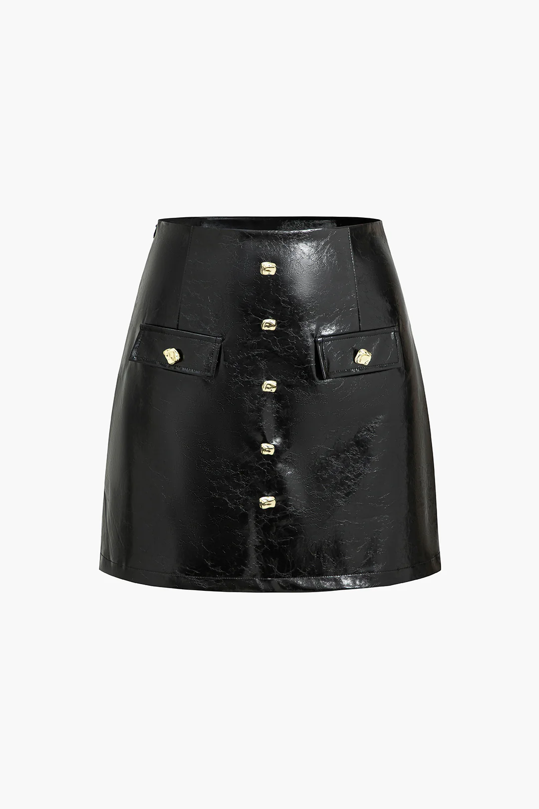 Faux Leather Button Mini Skirt - Flockneti