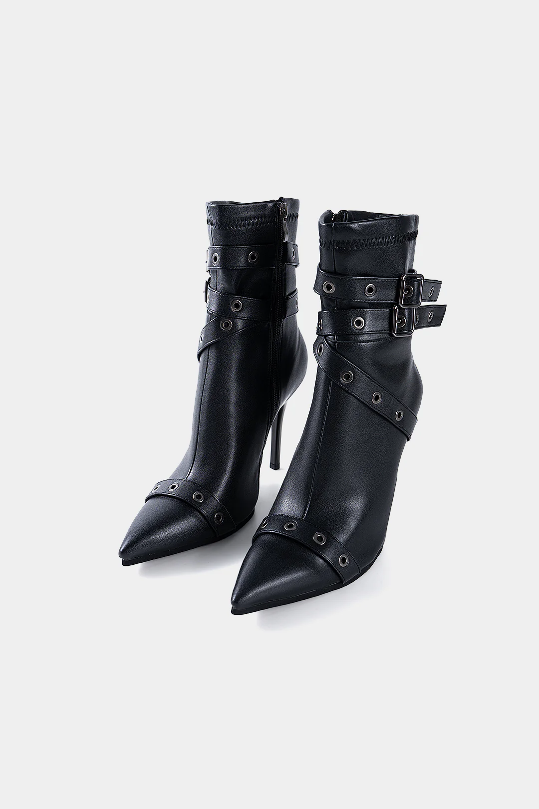 Metallic Rivets Pointed Ankle Boots - Flockneti