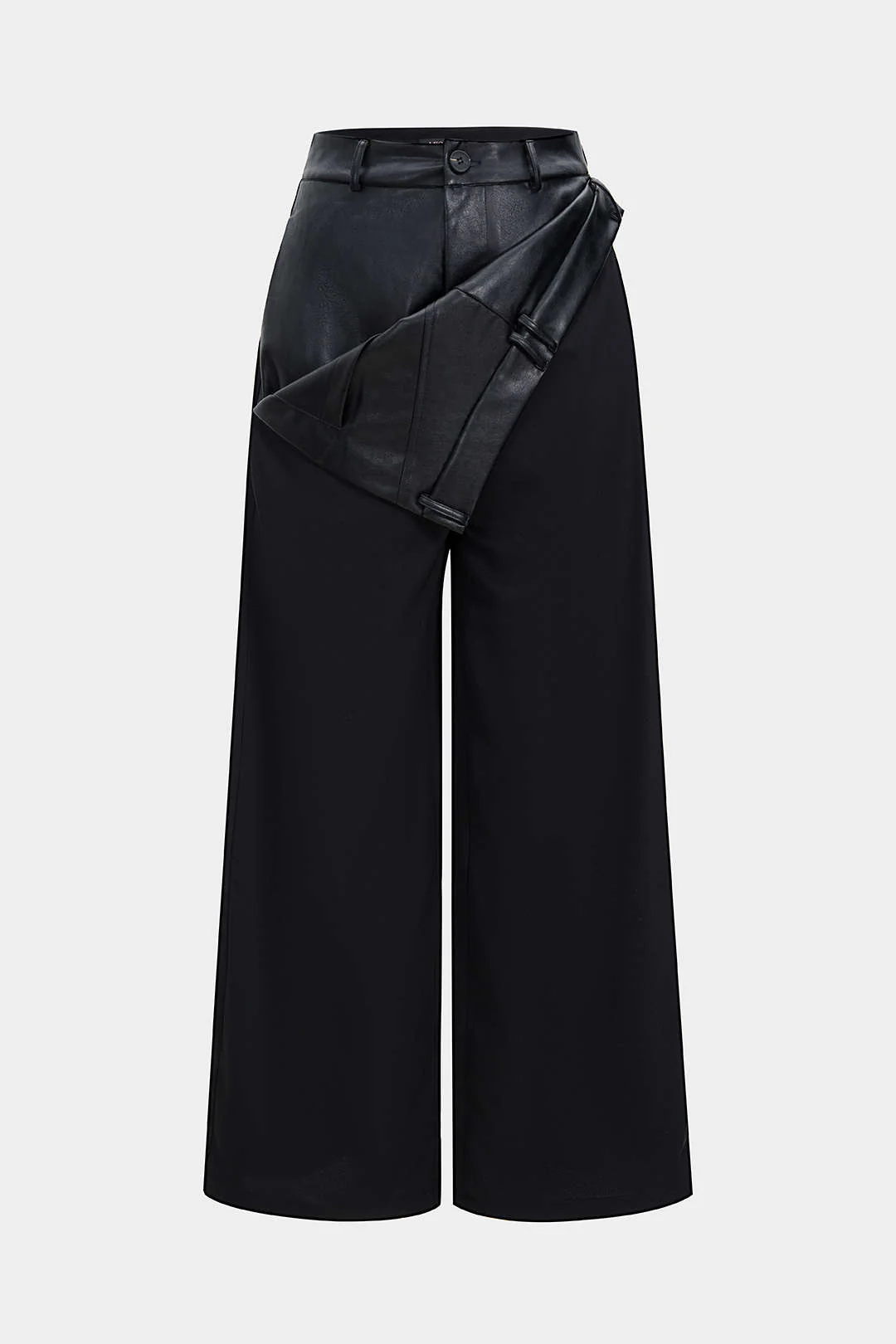 Faux Leather Patchwork Wide Leg Trousers - Flockneti