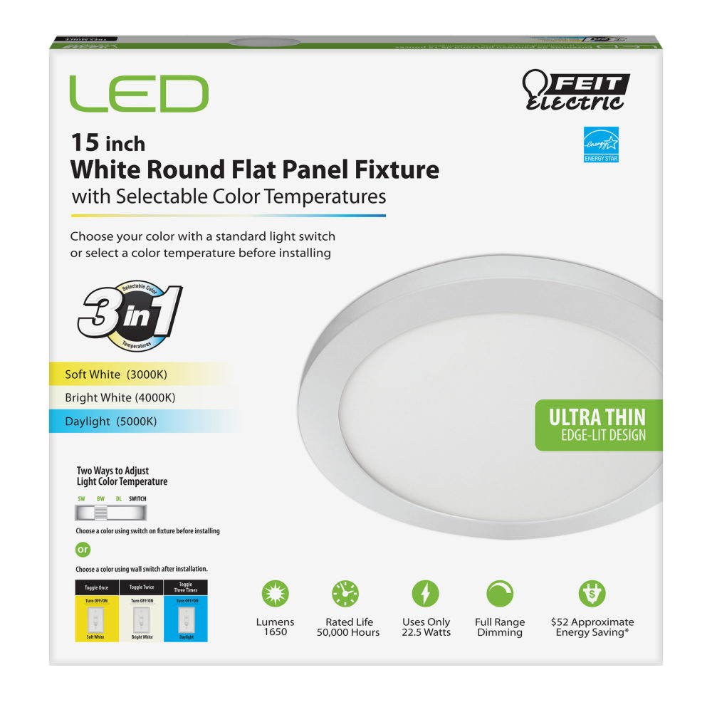 Feit Electric 22.5W 1650 Lumen Round LED Flat Panel Light Fixture - Flockneti