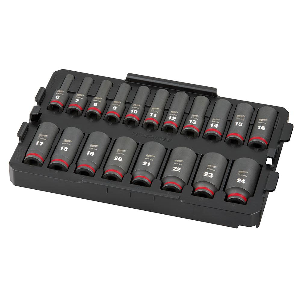 Milwaukee SHOCKWAVE Impact Duty Socket 3/8 Dr 19pc MM Tray Set - Flockneti