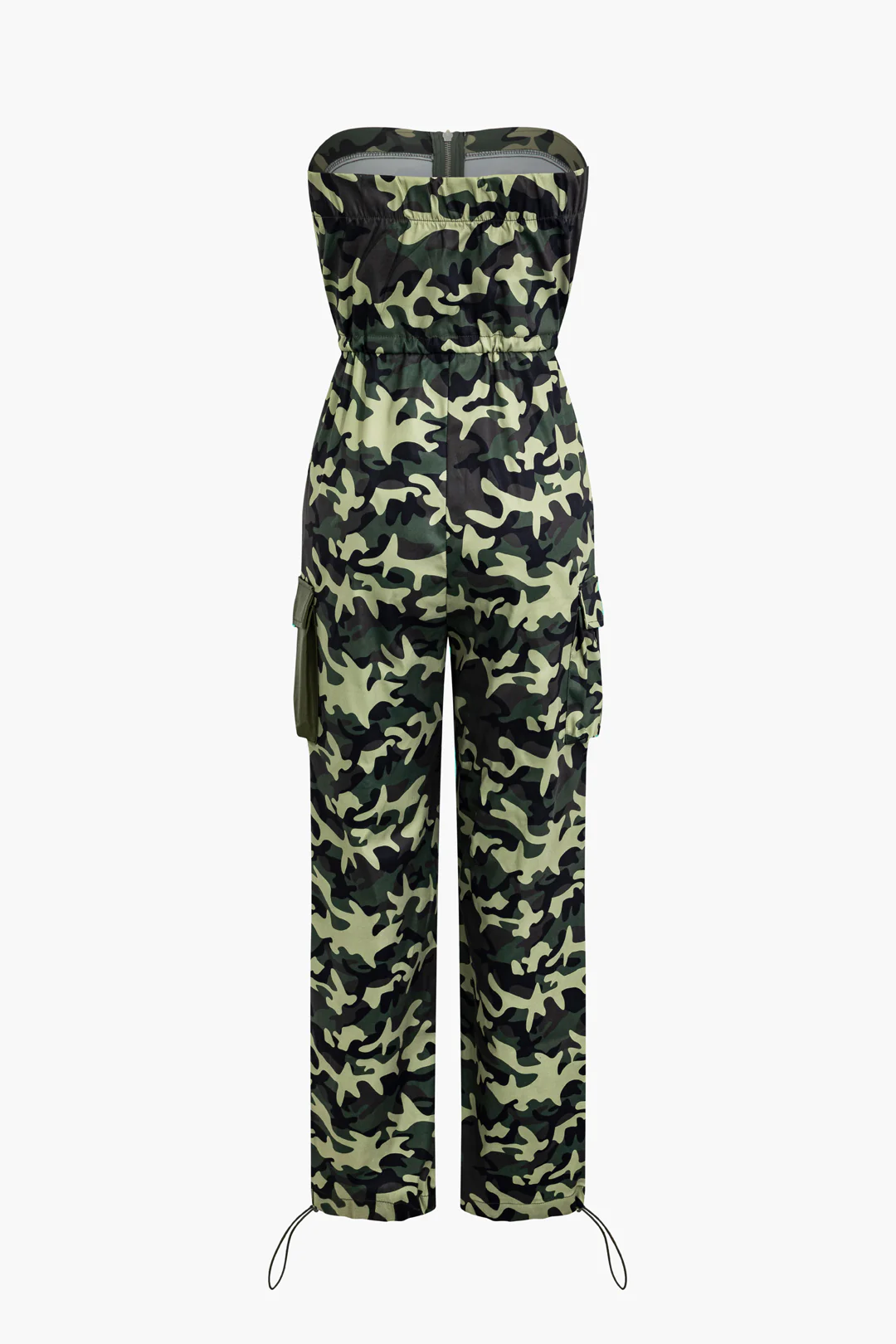 Camo Print Zipper Ruched Sleeveless Jumpsuit - Flockneti