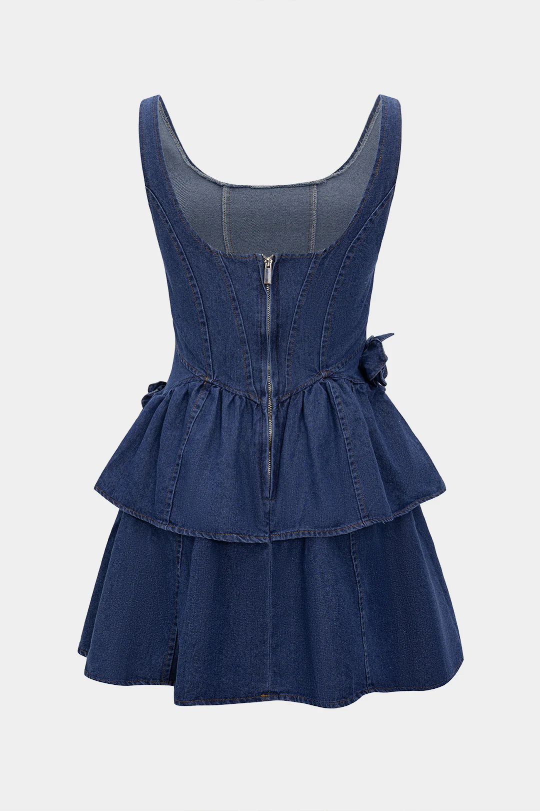 Denim 3D Floral Decor Strap Sleeveless Dress - Flockneti