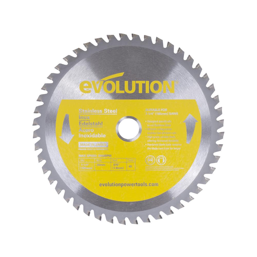 Evolution Power Tools 7-1/4 in. 48 Tooth Stainless Steel Tungsten Carbide-Tipped Cutting Blade - Flockneti