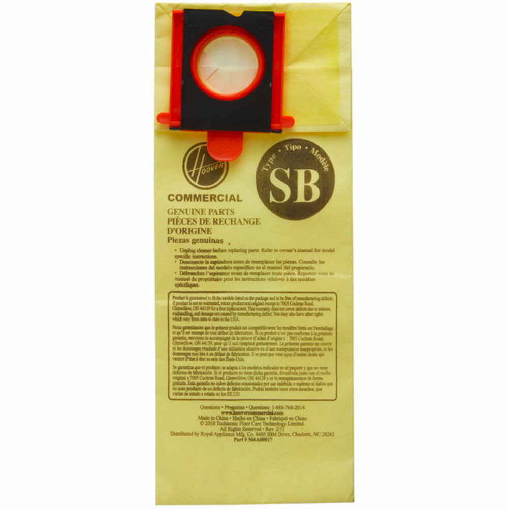 Hoover Commercial Vacuum Type SB Allergen Filtration Vacuum Bag for HushTone CH95413 10 Pack - Flockneti