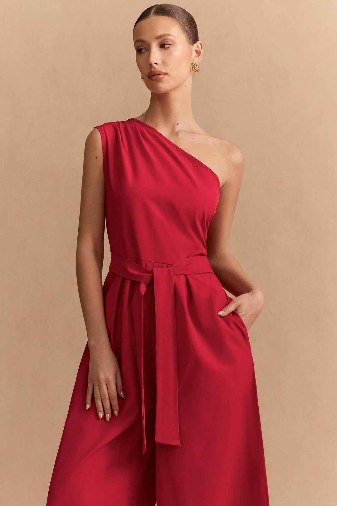 Solid One Shoulder Strappy Sleeveless Jumpsuit - Flockneti