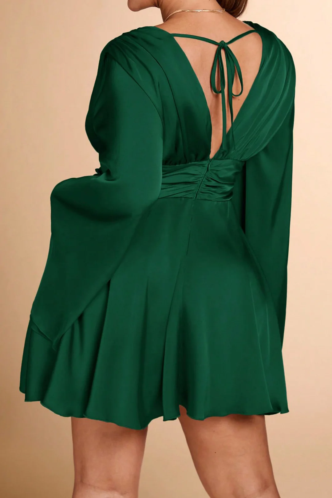Plus Size V-Neck Long Sleeve Mini Dress - Flockneti