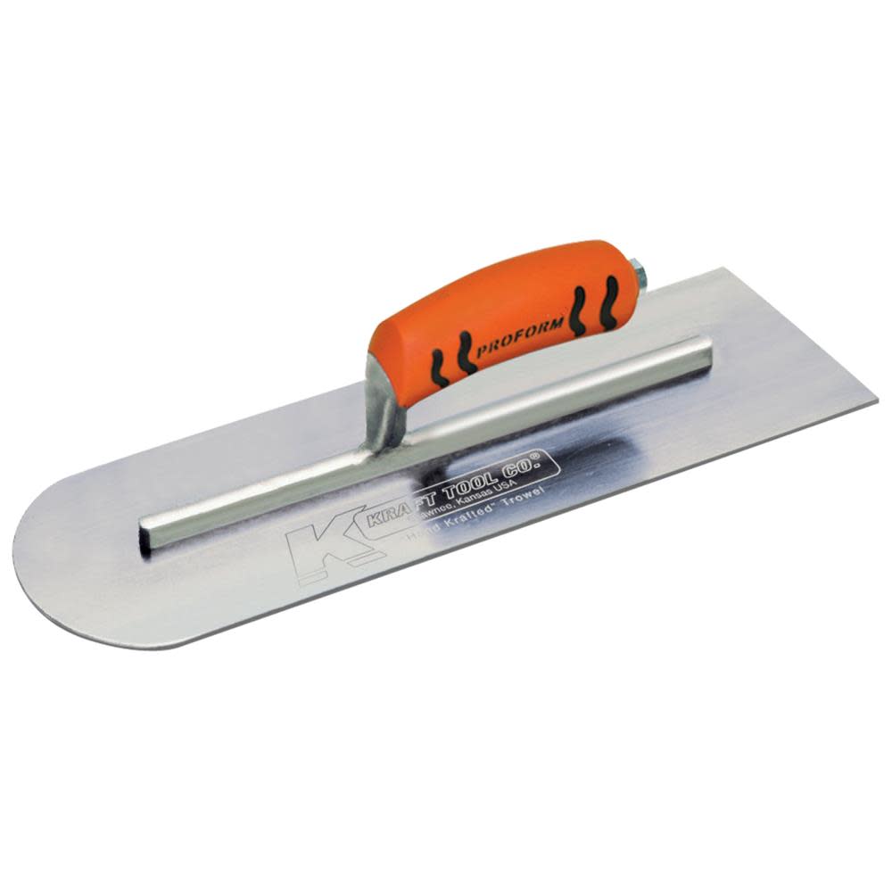 Kraft Tool Co 16″ x 4″ Carbon Steel Round Front/Square Back Cement Finishing Trowel - Flockneti