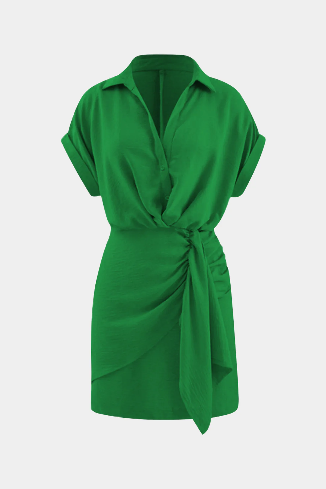 V-Neck Ruched Short Sleeve Midi Dress - Flockneti