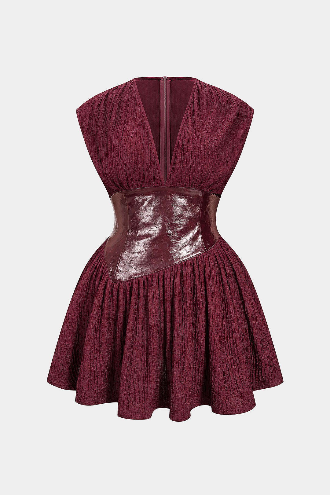Plus Size Faux Leather Patchwork V-Neck Sleeveless Mini Dress - Flockneti