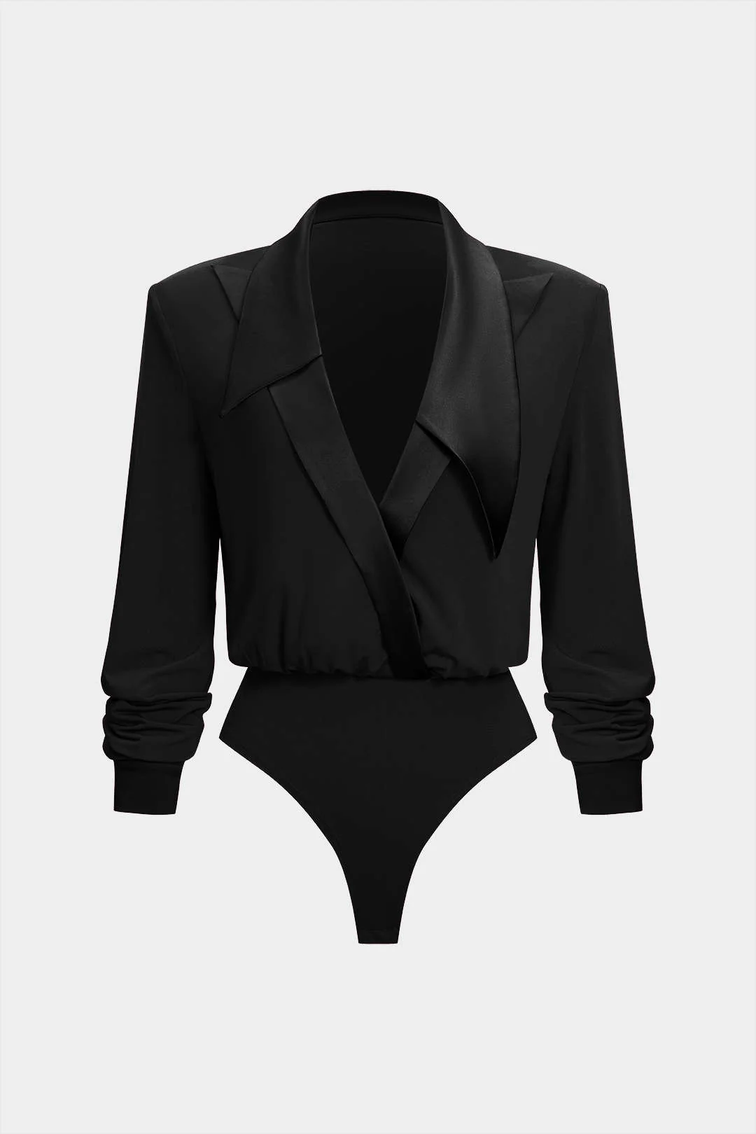 Patchwork Satin Collar Long Sleeve Bodysuit - Flockneti