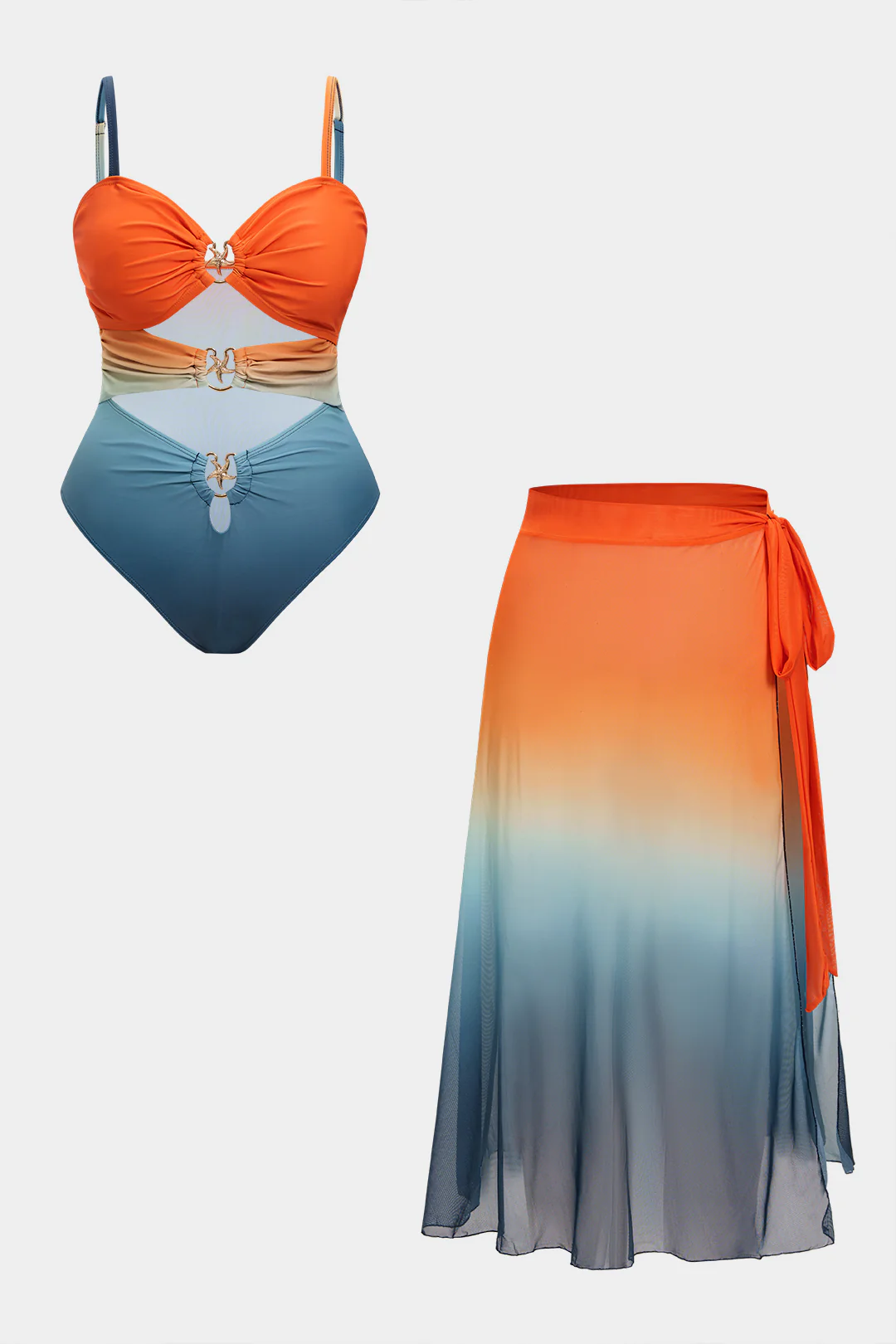 Plus Size Ombre Print Metallic Cut Out Tie-Up Bikini Set - Flockneti