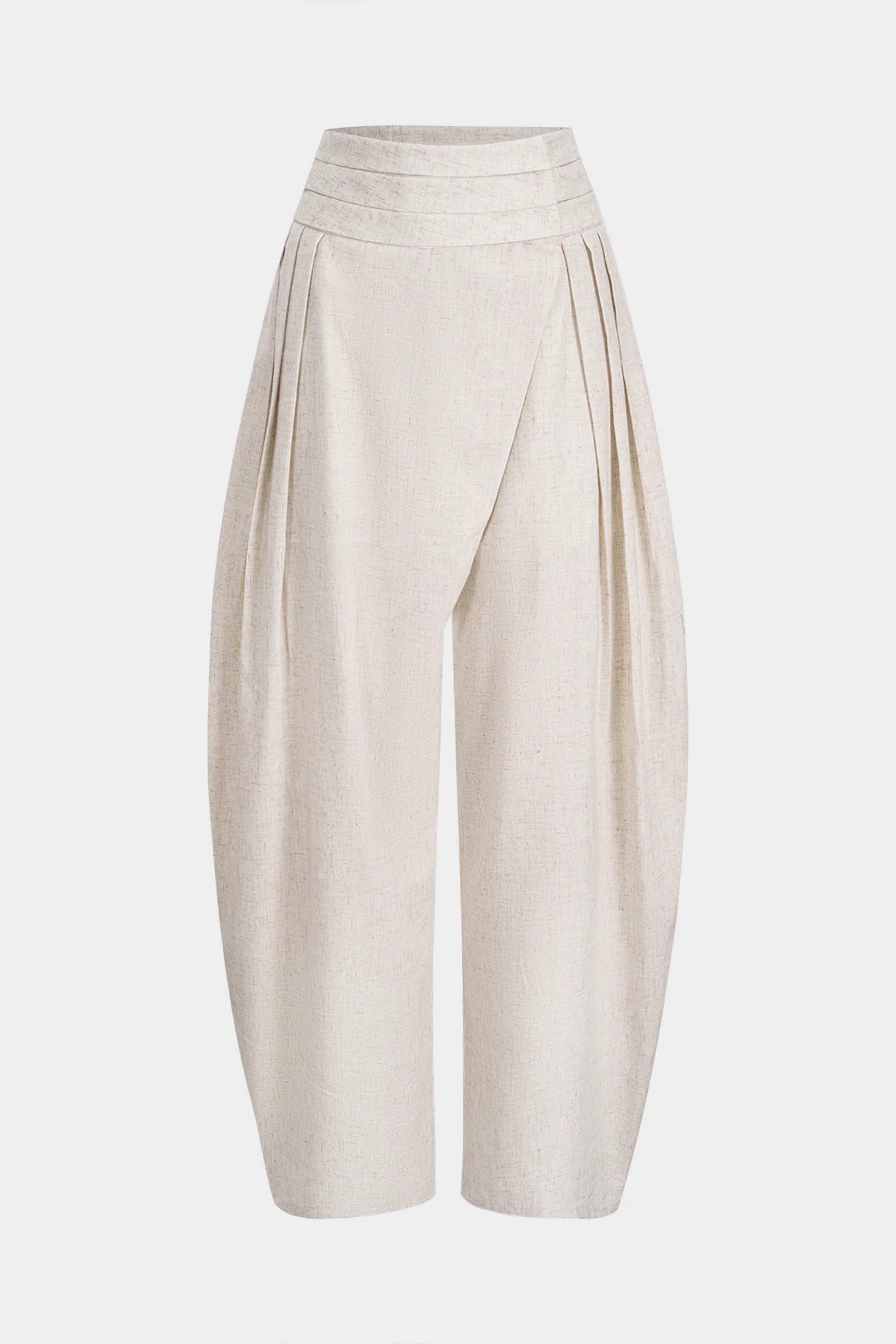Linen Pleated Asymmetrical High Waist Pants - Flockneti