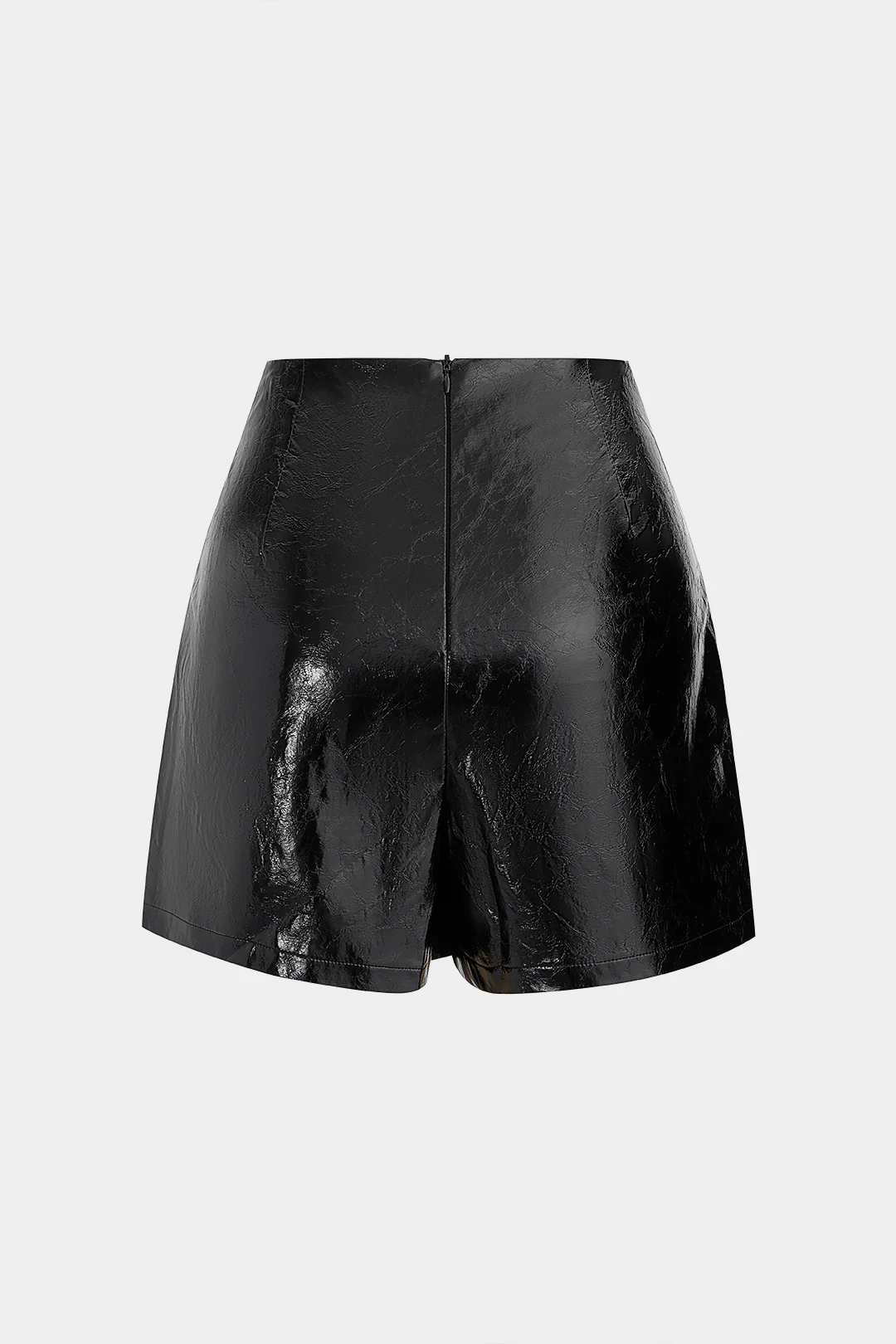 Faux Leather Metallic Decor Zipper Shorts - Flockneti