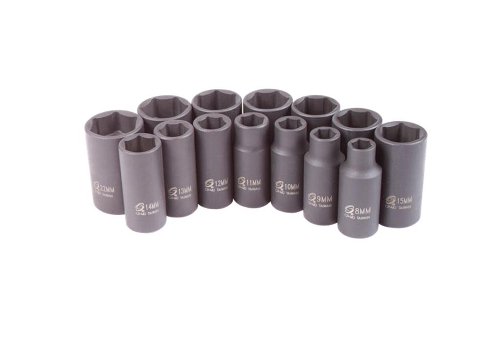 Sunex 14 pc. 3/8 In. Drive Metric Mid-Depth Impact Socket Set - Flockneti