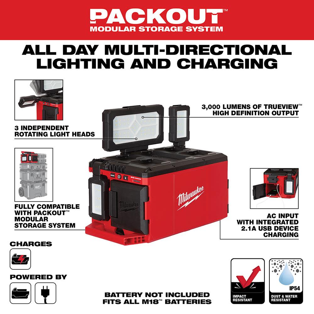 Milwaukee M18 PACKOUT Light/Charger Bare Tool - Flockneti