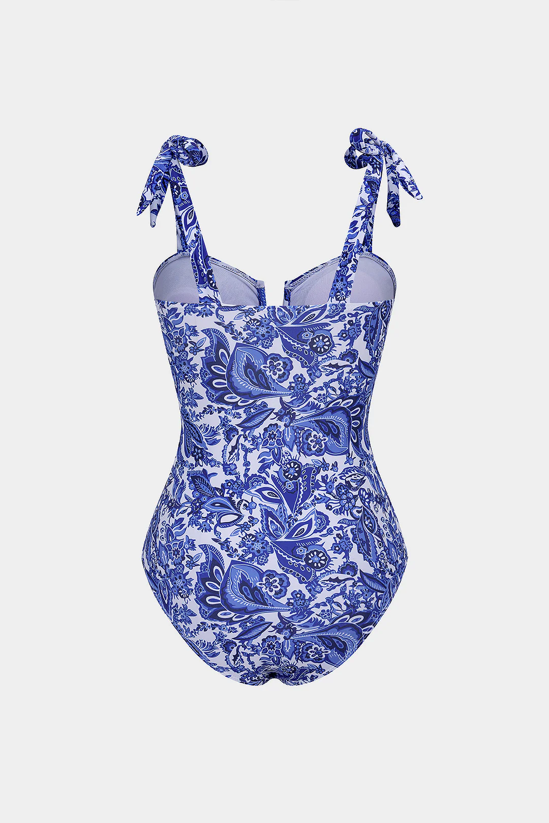 Retro Print V-Neck Tie-Up One-Piece Swimsuit - Flockneti