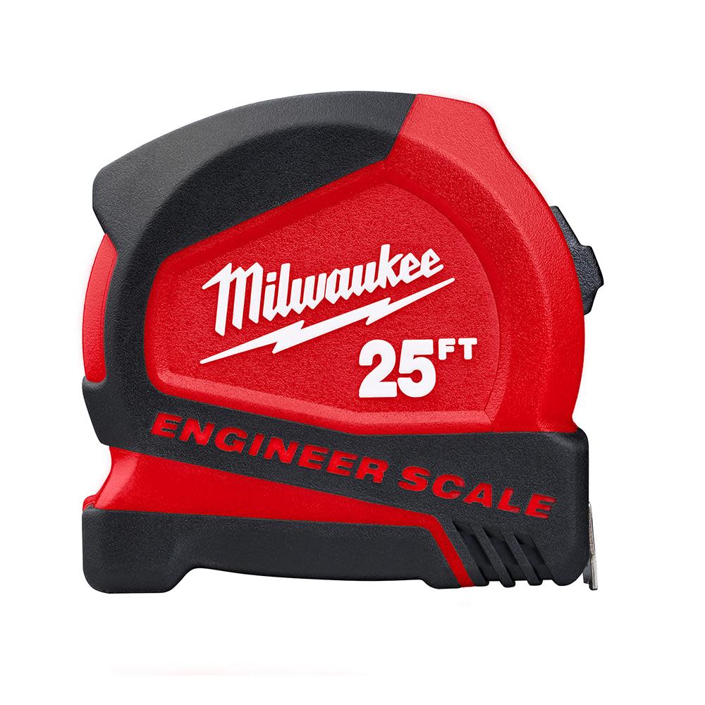 Milwaukee 25′ Compact Tape Measure with Engineer Scale - Flockneti