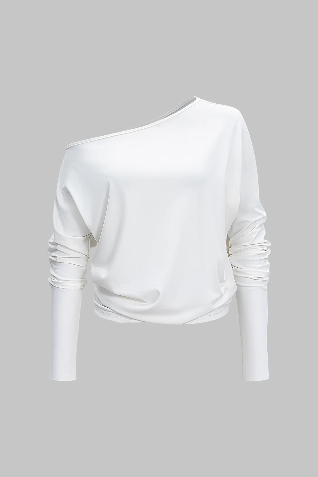 One Shoulder Asymmetrical Neck Long-Sleeve Top - Flockneti