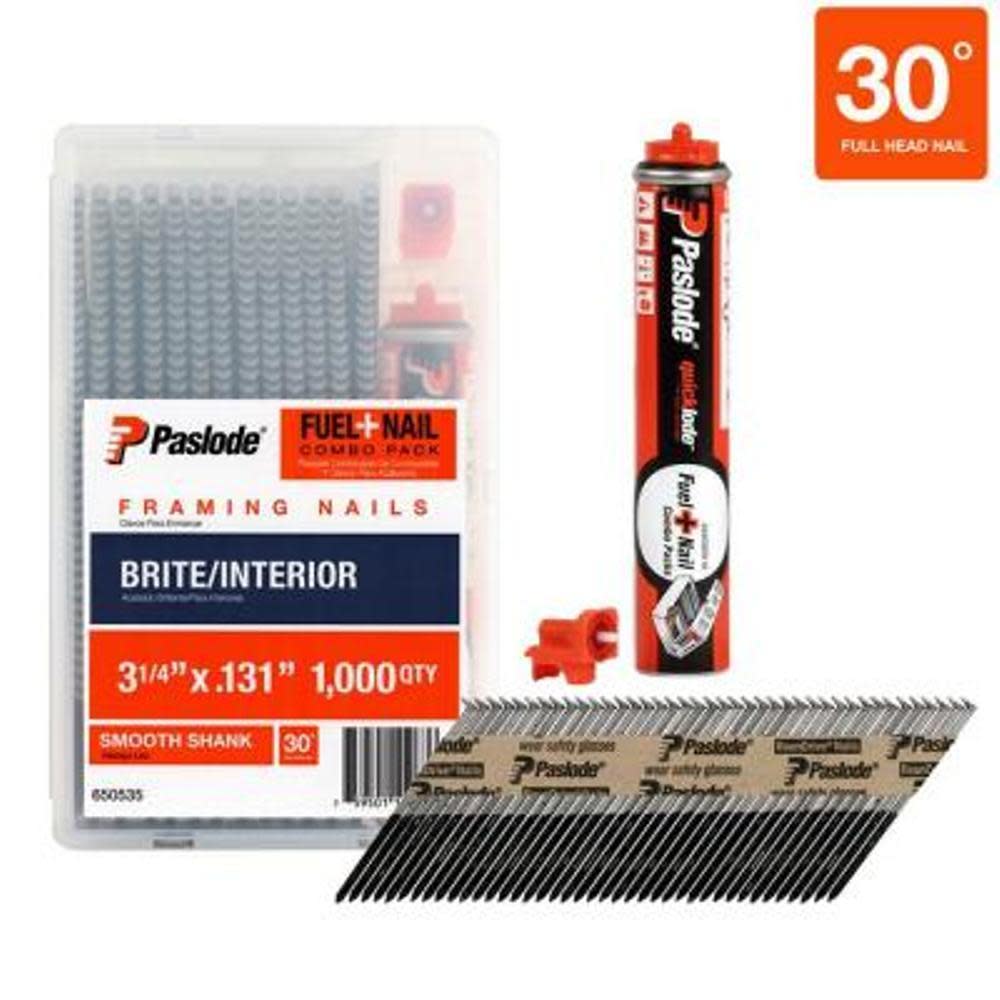 Paslode Fuel+Nail Combo Pack 3-1/4 In. x .131 In. Smooth Brite - Flockneti