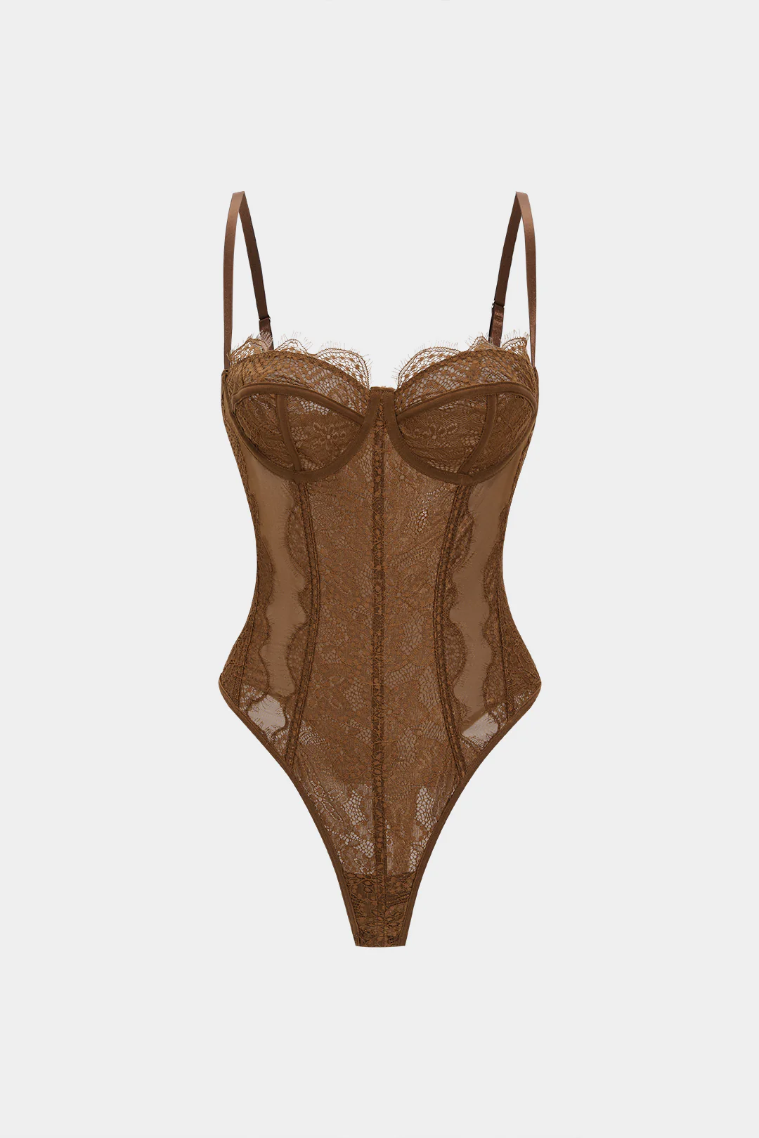 Mesh Sheer Patchwork Bustier Corset Slip Sleeveless Bodysuit - Flockneti