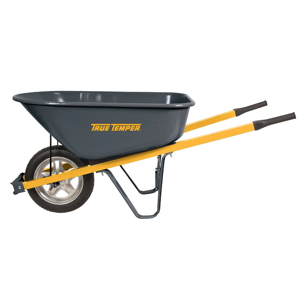 True Temper 6 cu. ft. Steel Wheelbarrow with Single Flat Tire - Flockneti