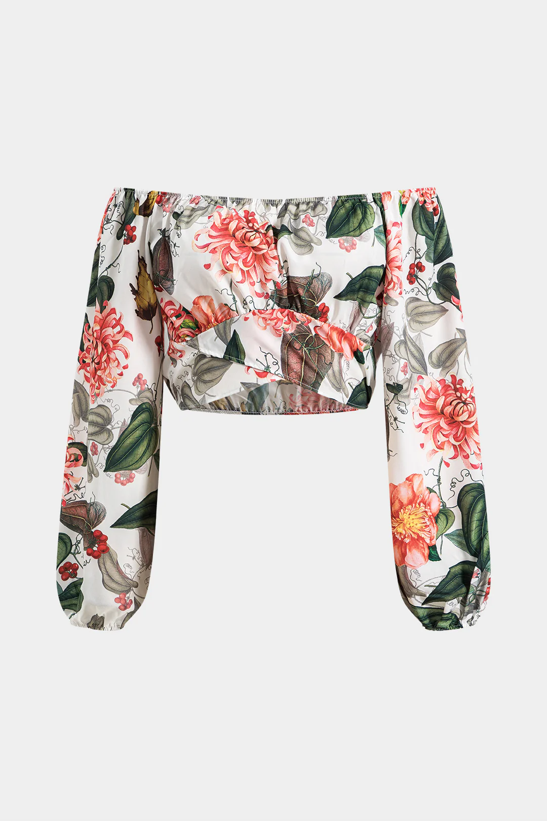 Floral Print Off Shoulder Long Sleeve Shirt - Flockneti