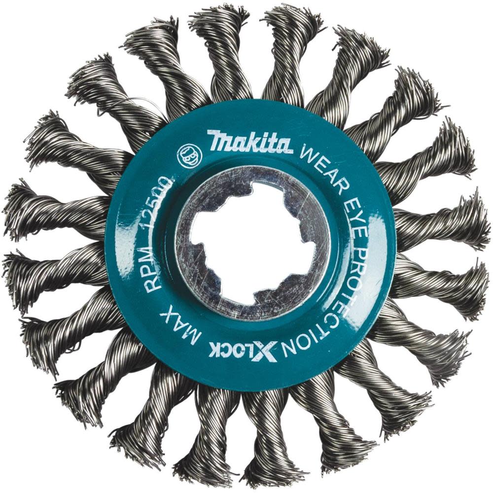 Makita X-LOCK 4-1/2″ Carbon Steel Full Cable Knotted Twist Wire Wheel - Flockneti