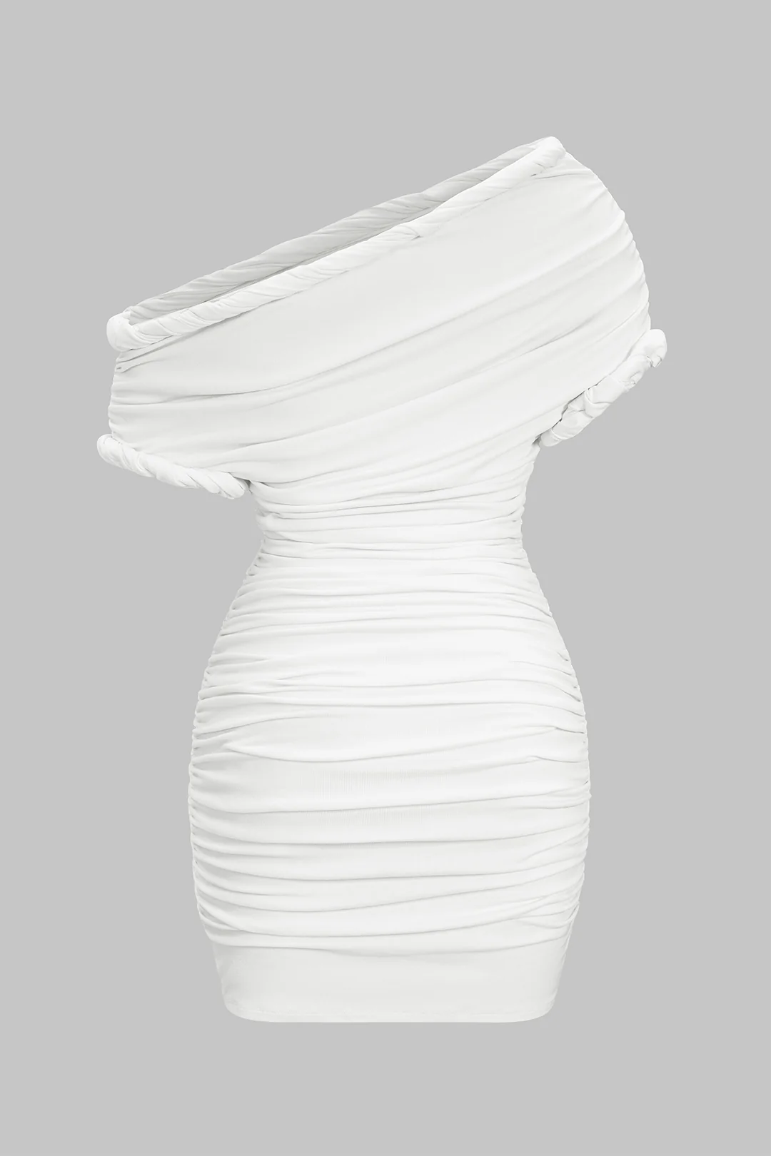 Asymmetrical Ruched Twist Knot Short Sleeve Mini Dress - Flockneti