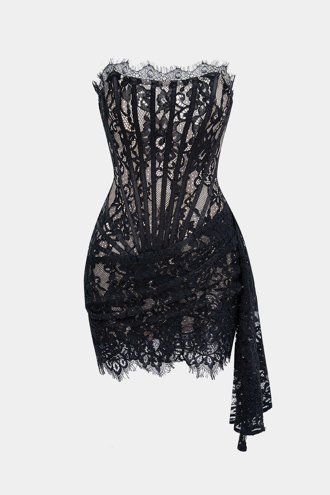 Lace Tie-Back Strapless Sleeveless Mini Dress - Flockneti