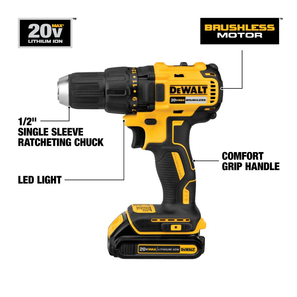 DEWALT 20 V MAX Compact Brushless Drill/Driver Kit - Flockneti