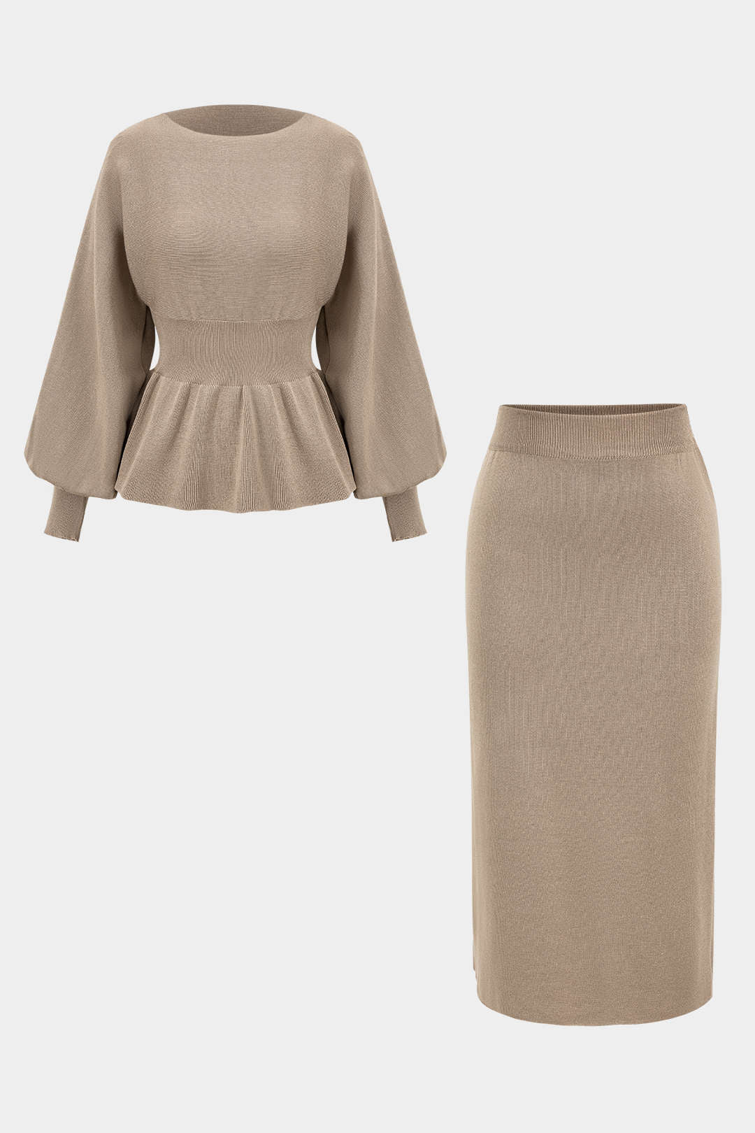 Knit Gigot Sleeve Top And Skirt Set - Flockneti
