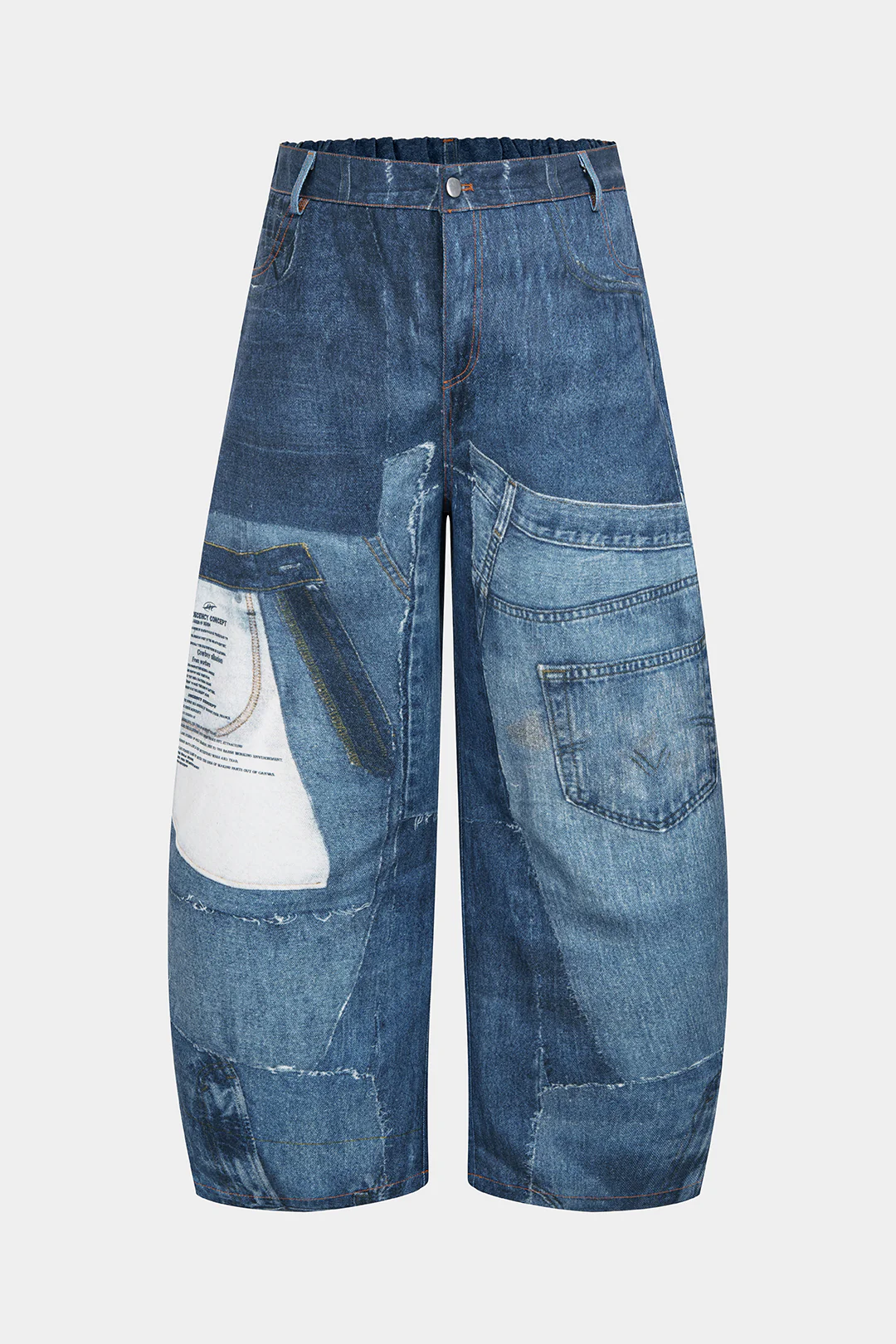 Plus Size Abstract Print Pocket Zipper Jeans - Flockneti