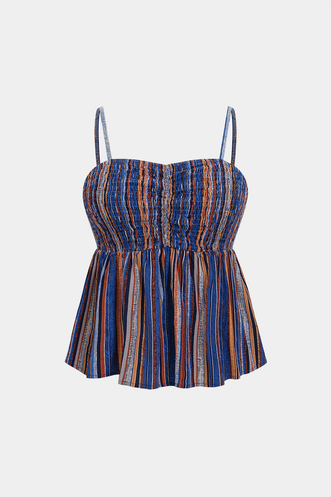 Plus Size Stripes Print Shirred Slip Cami Top - Flockneti