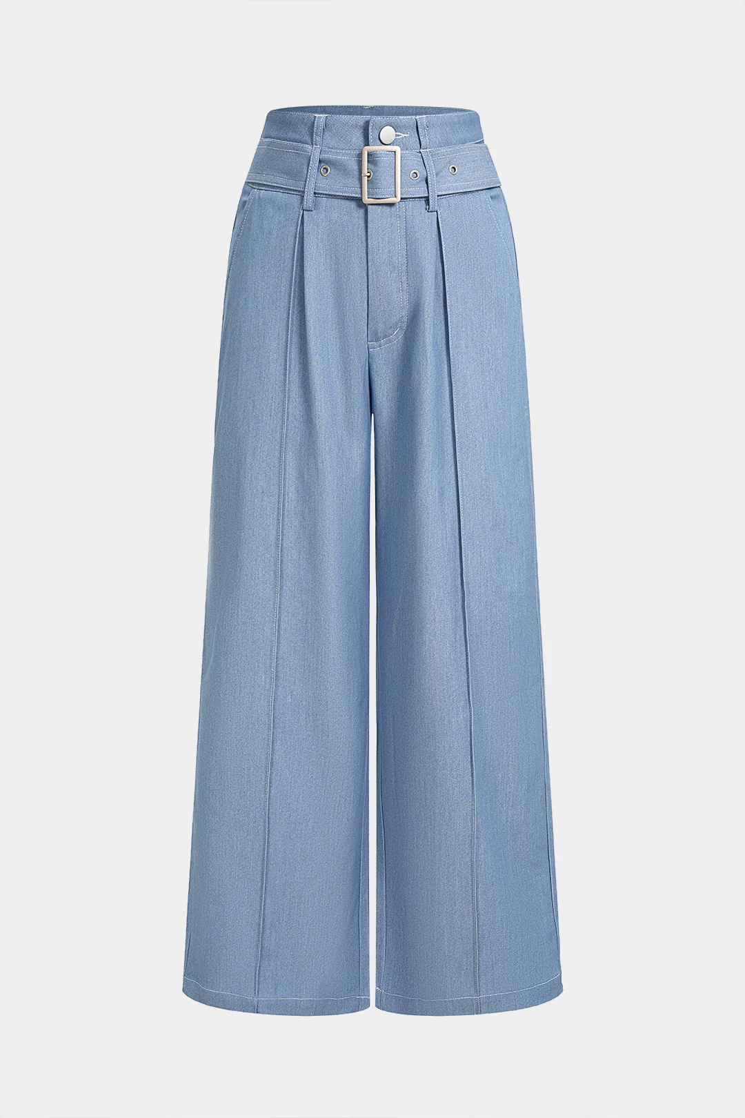 Belted Pocket High Waist Wide Leg Pants - Flockneti